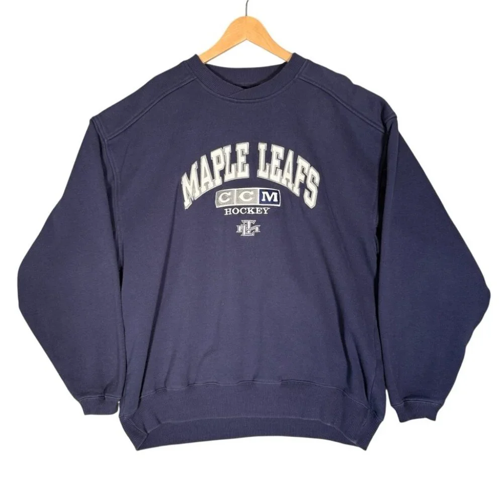 NHL Toronto Maple Leafs Blue Sweatshirt Heavyweight Crewneck Spell out Hockey - Picture 1 of 10